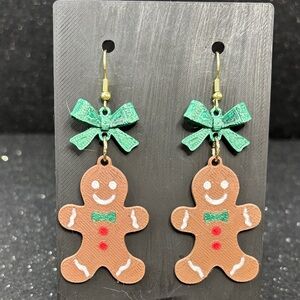 Gingerbread Bow Christmas Earrings | Gold Tone Accents ✨